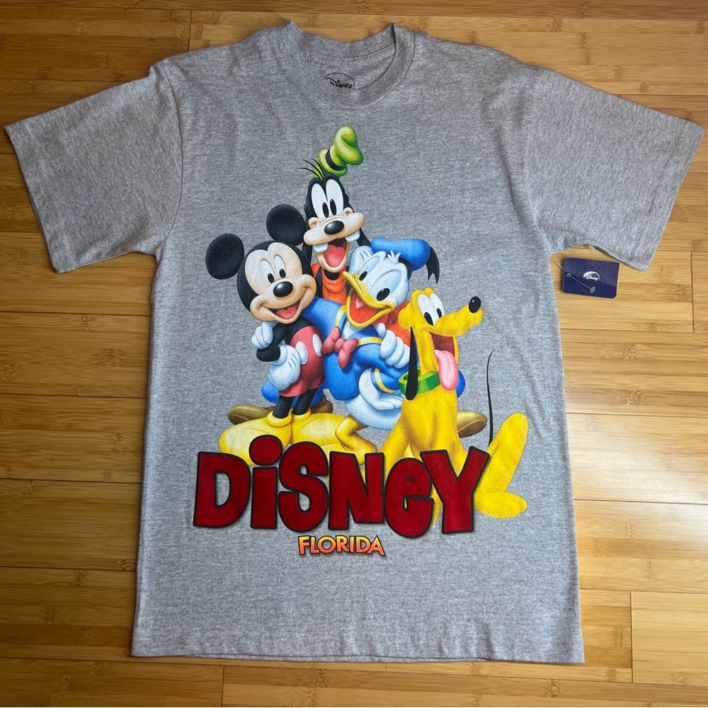 DISNEY Florida Mens Mickey-Mouse,Donald-Duck,Goofy & Pluto Gray Graphic-Tee|Sz:M
